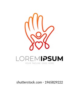 Charity logo with line design template, hand and people logo