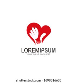 Charity Logo With Love And Handshake Icon Template, Hug Logo 