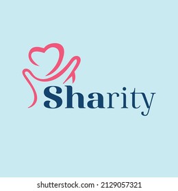 Charity Logo With Love And People Logos, Love Hand Logo, Family Care And Humanity, Food Bank Putting Clothes And Food In Donation Box. Charity Support And Saving Money Concept.