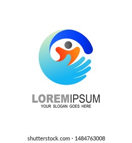 Charity logo with people design illustration, Social icon, Hand logo collaboration with humans, circle icon