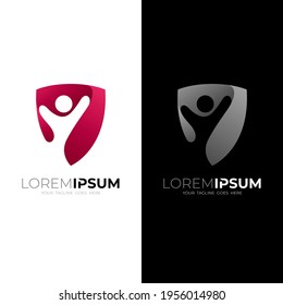 Charity Logo With Shield And People Design Combination, 3d Style