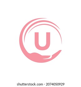 Charity Logo Template On Letter U. Initial Unity Foundation Human Logo Sign. Unity Team Work Logo Design With U Letter Template