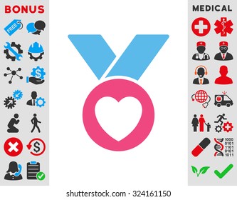 Charity Medal vector icon. Style is bicolor flat symbol, pink and blue colors, rounded angles, white background.