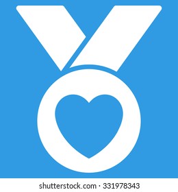 Charity Medal vector icon. Style is flat symbol, white color, rounded angles, blue background.