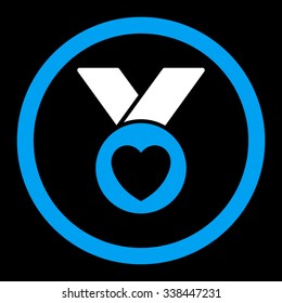 Charity Medal vector icon. Style is bicolor flat rounded symbol, blue and white colors, rounded angles, black background.