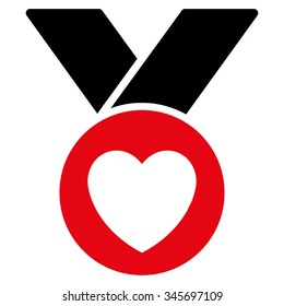 Charity Medal vector icon. Style is bicolor flat symbol, intensive red and black colors, rounded angles, white background.