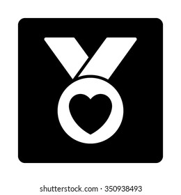 Charity Medal vector icon. Style is flat rounded square button, white and black colors, white background.
