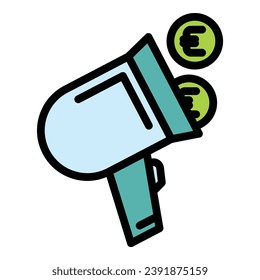 vector de contorno de icono de megáfono de caridad. Financiamiento social. Color de la ayuda monetaria