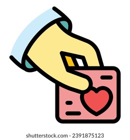 Charity money card icon outline vector. Volunteer investor. Love help color flat