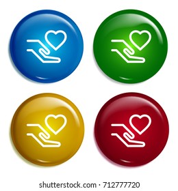 Charity multi color gradient glossy badge icon set. Realistic shiny badge icon or logo mockup