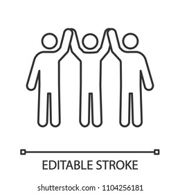 Charity organization linear icon. Unity in diversity. Teamwork. Charitable foundation. Thin line illustration. Community. Friendship. Contour symbol. Vector isolated outline drawing. Editable stroke