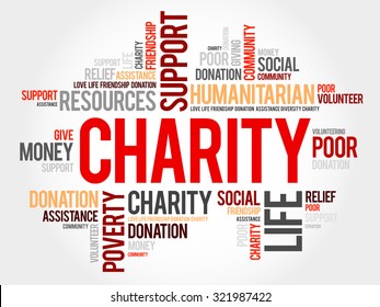 Charity - an organization set up to provide help and raise money for those in need, word cloud concept background