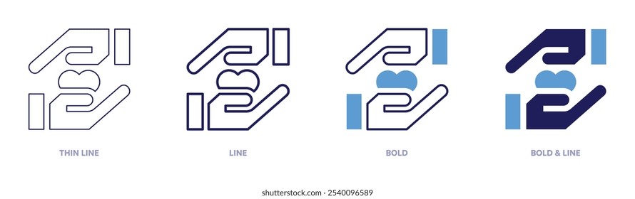 Charity partnerships icon in 4 different styles. Thin Line, Line, Bold, and Bold Line. Duotone style. Editable stroke.