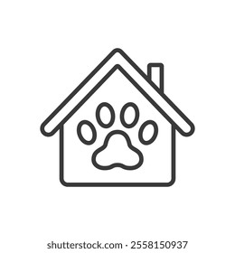 Charity pet house, icon in line design. Charity, pet, house, shelter, care, animal, rescue on white background vector. Charity pet house editable stroke icon