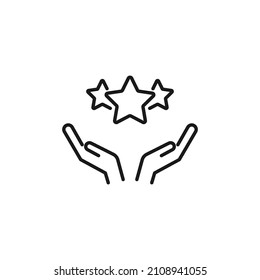 Charity and philanthropy concept. Hight quality sign drawn with thin line. Suitable for web sites, stores, internet shops, banners etc. Line icon of stars over opened hands 