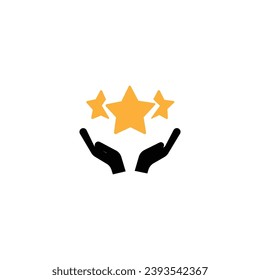 Charity and philanthropy concept. Hight quality sign drawn with thin line. Suitable for web sites, stores, internet shops, banners etc. Line icon of stars over opened hands