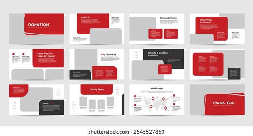 charity powerpoint presentation template design slide, donation funding presentation portfolio 12 page slide design