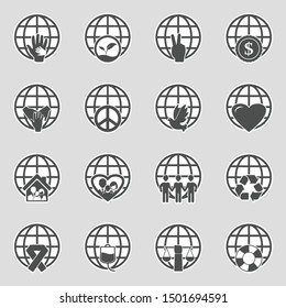 Charity And Preservation Icons. Sticker Design. Vector Illustration.