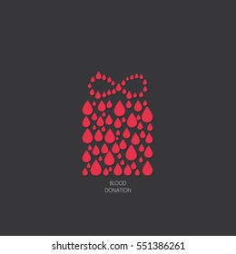 Charity project logo with gift box. Blood donation symbol. Vector illustration