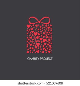 Charity project logo  with heart box. Vector illustration