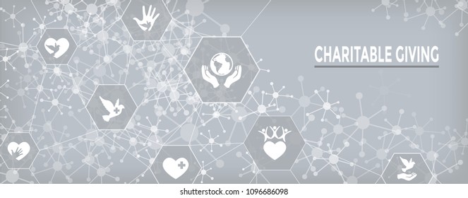 Charity And Relief Work - Charitable Giving Web Banner - Icon Set