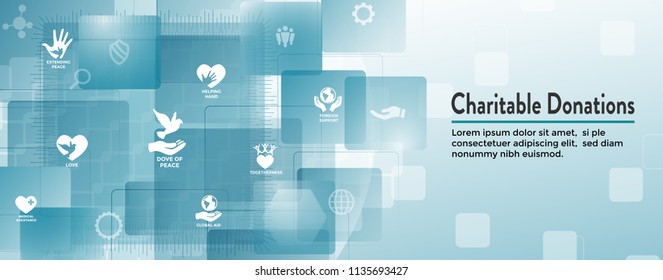 Charity And Relief Work - Charitable Giving Web Banner - Icon Set