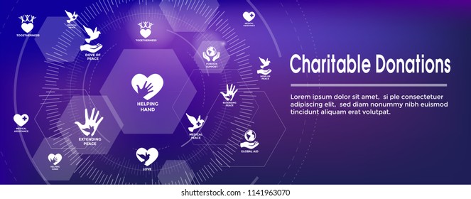 Charity And Relief Work - Charitable Giving Web Banner - Icon Set