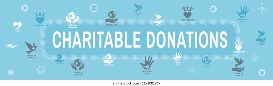 Charity and relief work - Charitable Giving Web banner - icon set