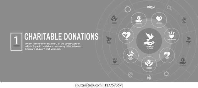 Charity And Relief Work - Charitable Giving Web Banner - Icon Set