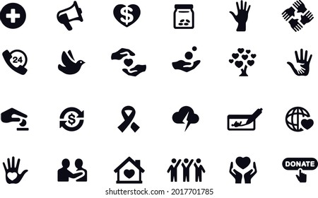 Charity and Relief Work vector symbols and icons