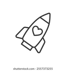 Charity rocket icon in line design. Charity, rocket, donation, help, launch, mission, kindness, support on white background vector. Charity rocket editable stroke icon