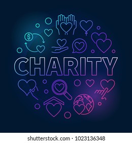 Charity round bright illustration - vector circular colored linear symbol on dark background