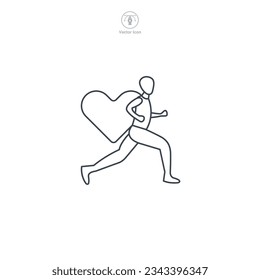 Charity Run. Running Person with Heart icon symbol vector illustration isolated on white background