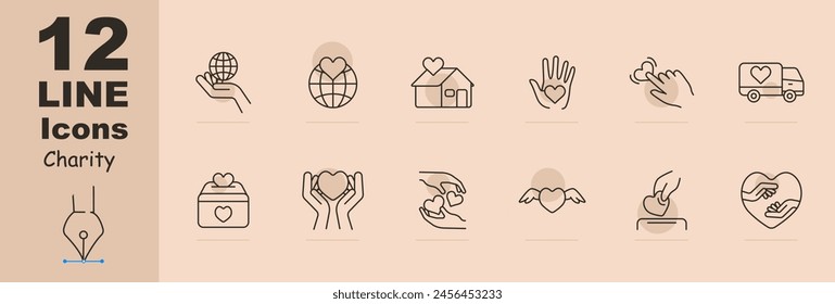 Icono de organización benéfica. Ayudar a los necesitados, corazón, palmas, manos, camioneta, paz, sensaciones, postales, alas, protección, Asistencia, asistencia, postratamiento, ayuda humanitaria, Asistencia financiera. Ayudando al concepto.