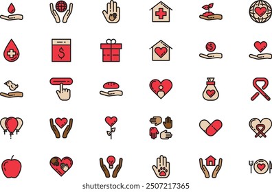 Charity set icons collection is a vector illustration with editable stroke.