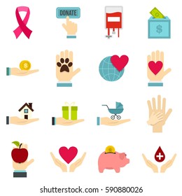 Charity set icons in flat style isolated on white background