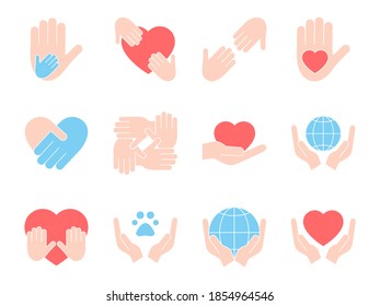 Charity set icons. Vector donation stock illustration isolated on white background. Voluntary colorful concept.