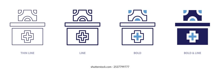 Charity shelter icon in 4 different styles. Thin Line, Line, Bold, and Bold Line. Duotone style. Editable stroke.