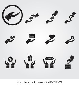 Charity silhouette icon vector set