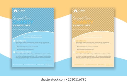 Charity simple event management flyer design for fundraising for organizations, help, humanity, homeless, children, support, charity, a4 print ready brochure design template.