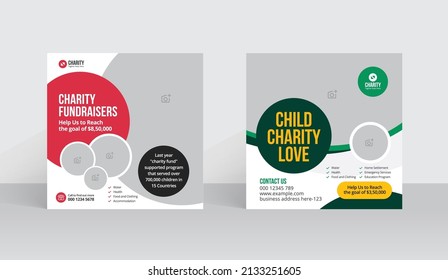 Charity Social Media Post Banner Template With Kids Help Donation Web Banner Design