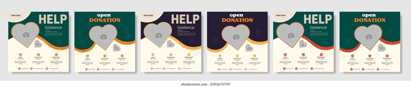 Charity social media post banner template with kids help donation web banner design