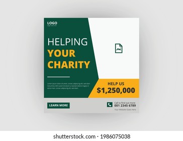 Charity social media post design. Charity donation social media promotion flyer poster leaflet template.