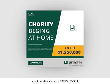 Charity social media post design. Charity donation social media promotion flyer poster leaflet template.