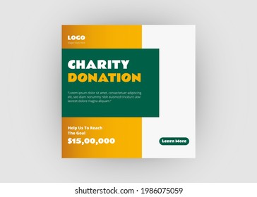 Charity social media post design. Charity donation social media promotion flyer poster leaflet template.