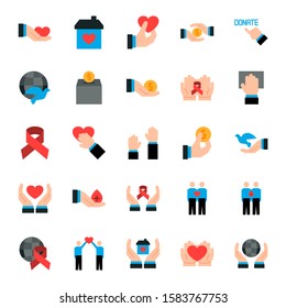 Charity, Sponsorship,donation And Donor Icon Set In Flat Style. Vector Symbols.