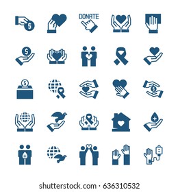 Charity, Sponsorship,donation And Donor Icon Set In Flat Style. Vector Symbols.