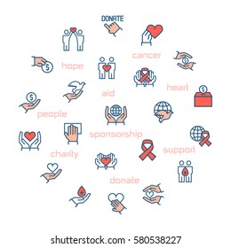 Charity, Sponsorship,donation And Donor Icons In Circle. Vector Illustration.