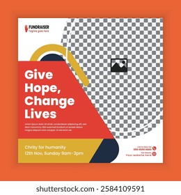 Charity Square social media post template design or ngo donation campaign web banner template
