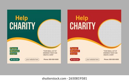Modelo de postagem de mídia social da Charity Square Ou campanha de arrecadação de fundos de doação Facebook, design de bandeiras do Instagram, anúncios de caridade Design de cartaz promocional
